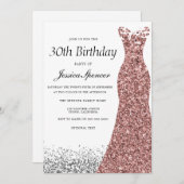 バラ金ゴールドグリッター女性30th誕生日パーティー 招待状 (正面/裏面)