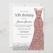 バラ金ゴールドグリッター女性50th誕生日パーティー 招待状 (正面)