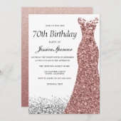 バラ金ゴールドグリッター女性70thバースデーパーティー 招待状 (正面/裏面)