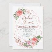 バラ金ゴールドグリッター幾何フローラブライダルシャワー 招待状 (正面)