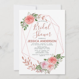 バラ金ゴールドグリッター幾何フローラブライダルシャワー 招待状