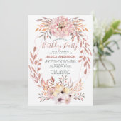 バラ金ゴールドグリッター幾何学的ブーケ誕生日パーティー 招待状 (スタンド正面)