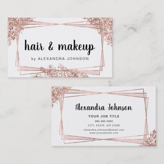 バラ金ゴールドグリッター幾何学的ヘアメイクアップ 名刺 (正面/裏面)