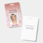 バラ金ゴールドグリッター従業員名写真企業の バッジ (正面＆裏面)