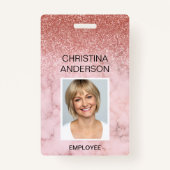 バラ金ゴールドグリッター従業員名写真企業の バッジ (正面)