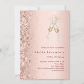 バラ金ゴールドグリッター応援誕生日 招待状 (正面)