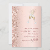 バラ金ゴールドグリッター応援誕生日 招待状 (正面)