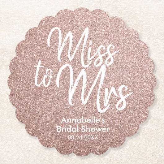 バラ金ゴールドグリッター恋しく思グラムへミセスブライダルシャワー ペーパーコースター (正面)