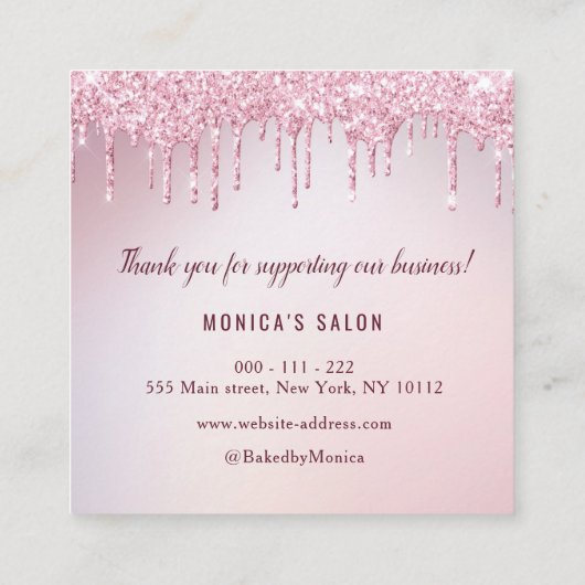 バラ金ゴールドグリッター感謝していドリップを挿入 スクエア名刺 (裏面)