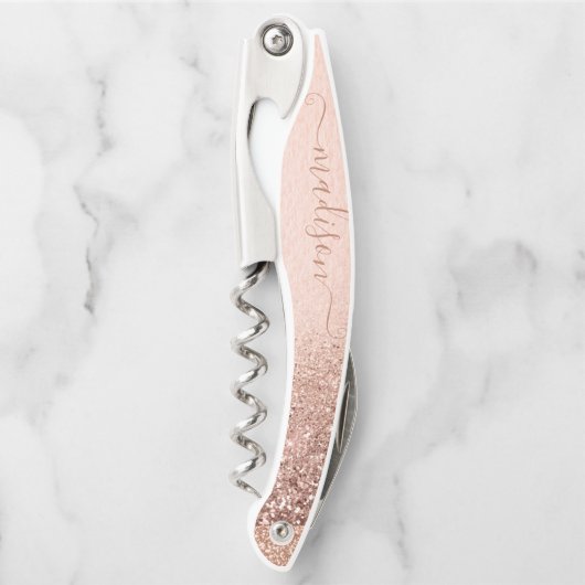 バラ金ゴールドグリッター手書きスクリプト名前をカスタムする ソムリエナイフ (正面)