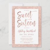バラ金ゴールドグリッター枠赤面ピンクsweet sixteen 招待状 (正面)