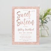 バラ金ゴールドグリッター枠赤面ピンクsweet sixteen 招待状 (スタンド正面)