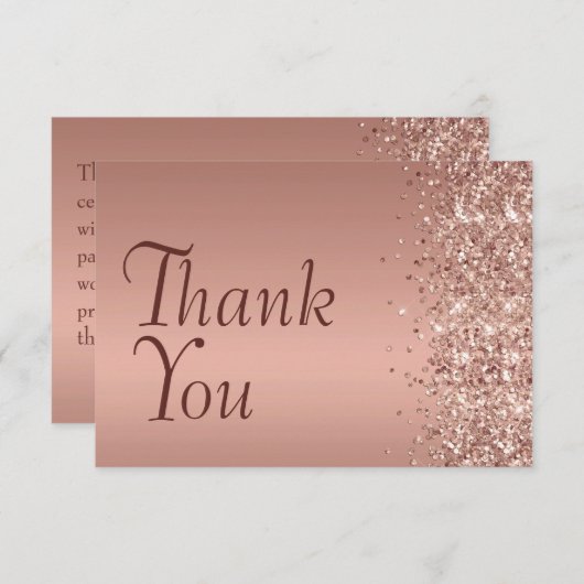 バラ金ゴールドグリッター気持ちバルミツワーありがとう サンキューカード (正面/裏面)