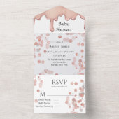 バラ金ゴールドグリッター液体乳児女子シャワー オールインワン招待状 (内側)