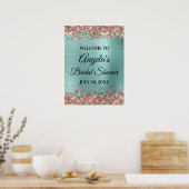 バラ金ゴールドグリッター淡い色のターコイズブライダルシャワー ポスター (キッチン)