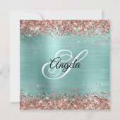 バラ金ゴールドグリッター淡い色のターコイズモノグラム 招待状 (裏面)