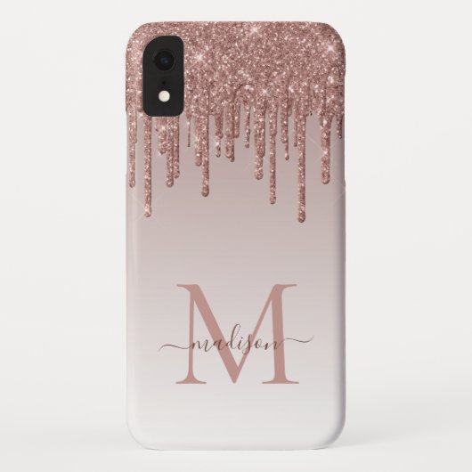バラ金ゴールドグリッター滴下スパークルモノグラムスクリプト Case-Mate iPhoneケース (裏面)