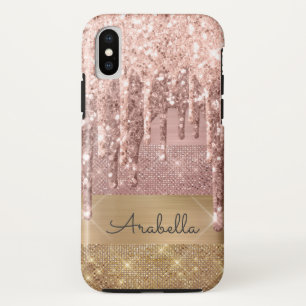 バラ金ゴールドグリッター滴下金ゴールドストライプモノグラム iPhone X ケース