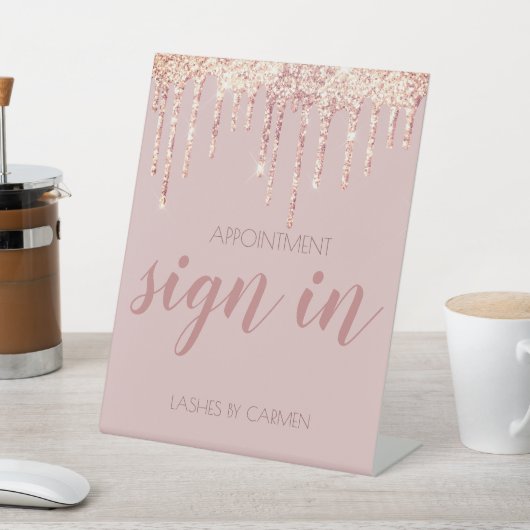 バラ金ゴールドグリッター点滴アポイントメント標識 台座サイン (インサイチュ)