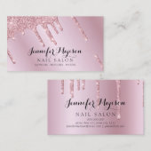 バラ金ゴールドグリッター爪、 ネイルポーランドドリップモダンサロン 名刺 (正面/裏面)