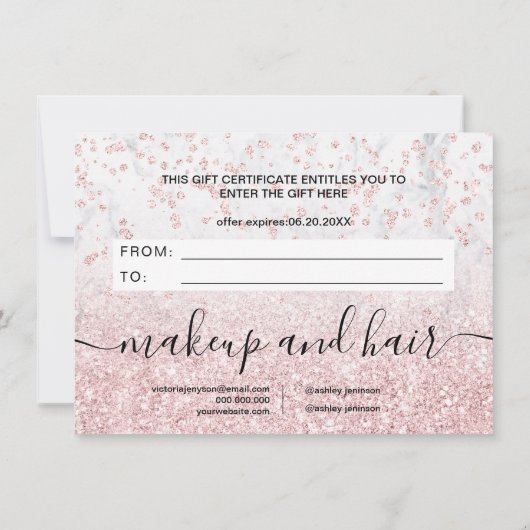 バラ金ゴールドグリッター白大理石ギフト証明書 (裏面)