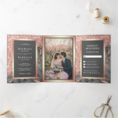 バラ金ゴールドグリッター石板グレーマーブルフォト結婚ズ 三つ折り招待状 (内部)