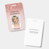 バラ金ゴールドグリッター社員 – 名前の写真企業の バッジ (正面＆裏面)