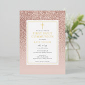 バラ金ゴールドグリッター第1回聖体拝領金ゴールド 箔招待状 (立ち正面)