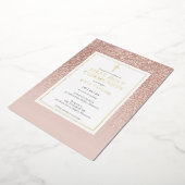 バラ金ゴールドグリッター第1回聖体拝領金ゴールド 箔招待状 (回転した状態)