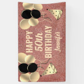 バラ金ゴールドグリッター第50回誕生日パーテパーソナライズされたィー 横断幕 (縦)