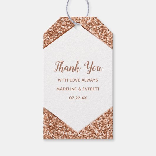 バラ金ゴールドグリッター紙吹雪グラマサンキュー ギフトタグ (正面)