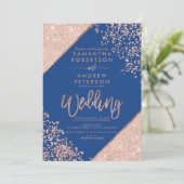 バラ金ゴールドグリッター紙吹雪シック結婚ブルー 招待状 (スタンド正面)