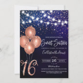 バラ金ゴールドグリッター紙吹雪バルーンLight Sweet 16 招待状 (正面)