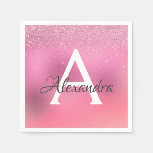 バラ金ゴールドグリッター紙吹雪モノグラム誕生日 スタンダードカクテルナプキン (正面)