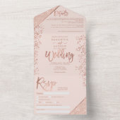 バラ金ゴールドグリッター紙吹雪赤面ピンク結婚シック オールインワン招待状 (内側)