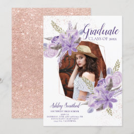 バラ金ゴールドグリッター紫フローラフォトグラジェル 招待状