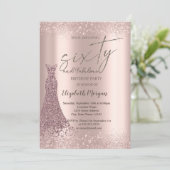 バラ金ゴールドグリッター縁どダストドレス60th誕生日 招待状 (スタンド正面)