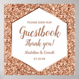 バラ金ゴールドグリッター署名Our Guestbook Table Sign ポスター