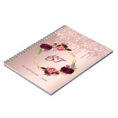 バラ金ゴールドグリッター花模様モノグラムブルゴーニュ ノートブック (左側)