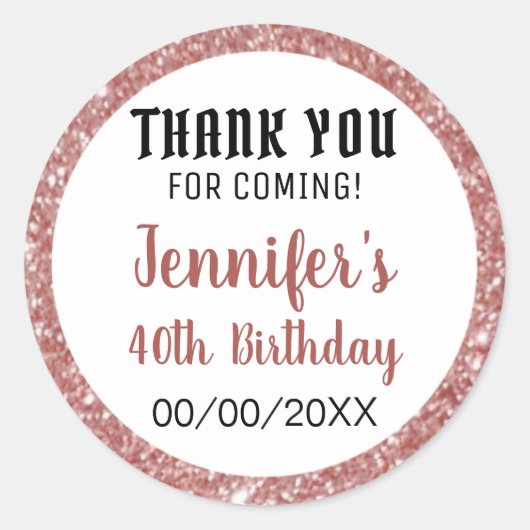 バラ金ゴールドグリッター誕生日サンキューメッセージカード ラウンドシール (正面)