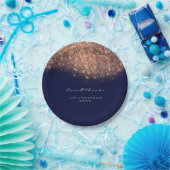 バラ金ゴールドグリッター誕生日ブルーネイビー16th 結婚s ペーパープレート (パーティー)