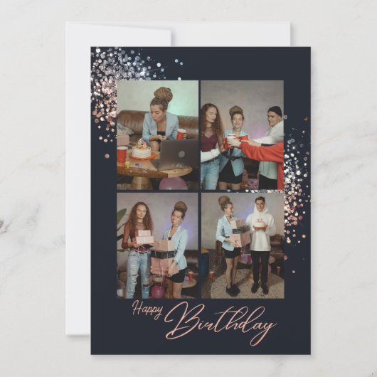 バラ金ゴールドグリッター誕生日写真誕生日カード シーズンカード (正面)