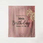 バラ金ゴールドグリッター誕生日 タペストリー (正面)