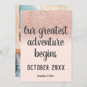 バラ金ゴールドグリッター赤面アドベンチャー写真妊娠 案内状 (正面/裏面)