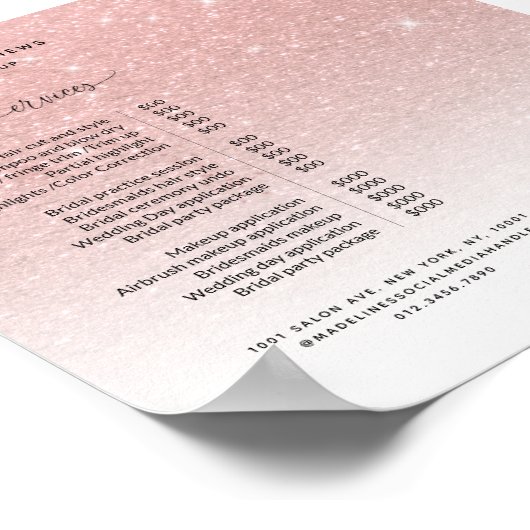 バラ金ゴールドグリッター赤面スパークルサロン価格表 ポスター (角)