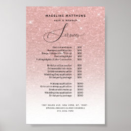 バラ金ゴールドグリッター赤面スパークルサロン価格表 ポスター