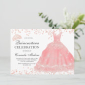 バラ金ゴールドグリッター赤面ティアラドレスキンセアニラ 招待状 (スタンド正面)