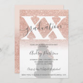 バラ金ゴールドグリッター赤面ピンクの卒業写真 招待状 (正面/裏面)