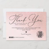 バラ金ゴールドグリッター赤面ピンクカスタマービジネス サンキューカード (正面)