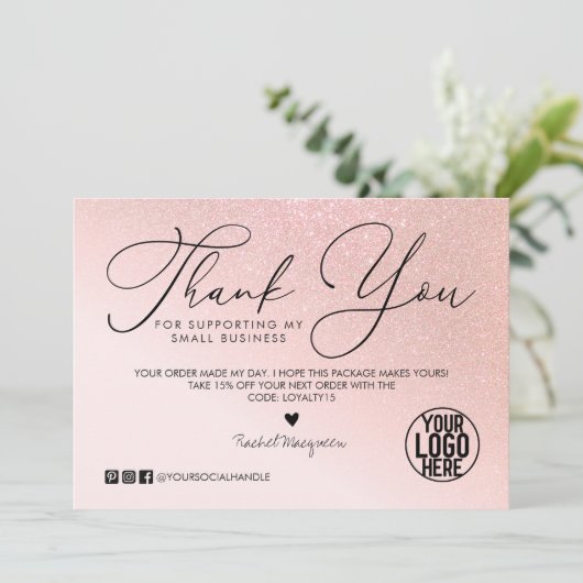 バラ金ゴールドグリッター赤面ピンクカスタマービジネス サンキューカード (スタンド正面)